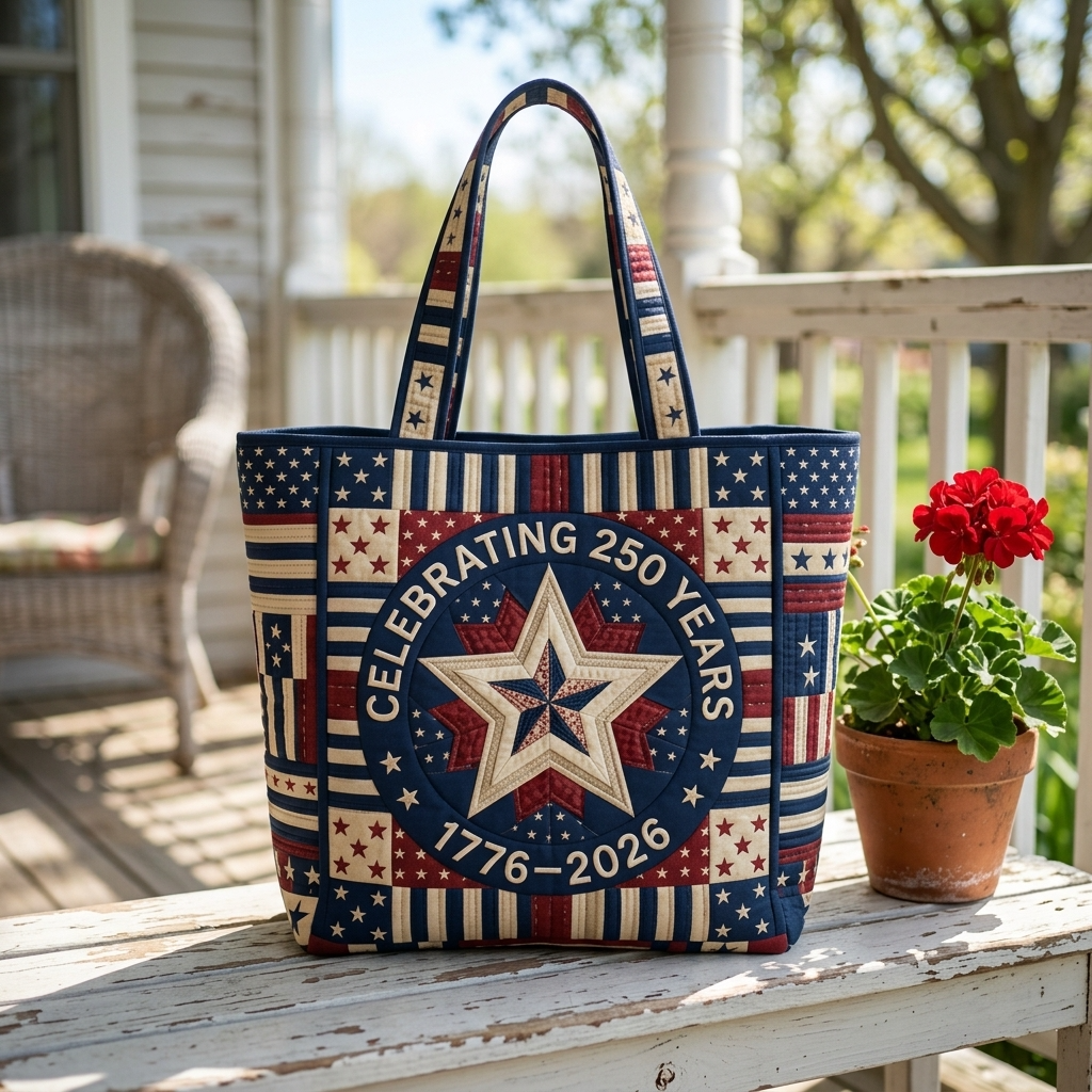 Patriotic Quilted Tote Bag Celebrating America's 250 Years Gift for Her
