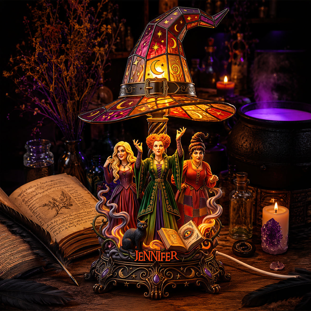 Personalized Acrylic Light Box with Witches Design - Halloween Decor Gift Acrylic Light Box GradoCreations