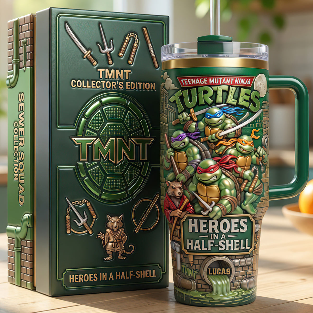 Personalized TMNT Tumbler with Handle for Movie Fans Gift