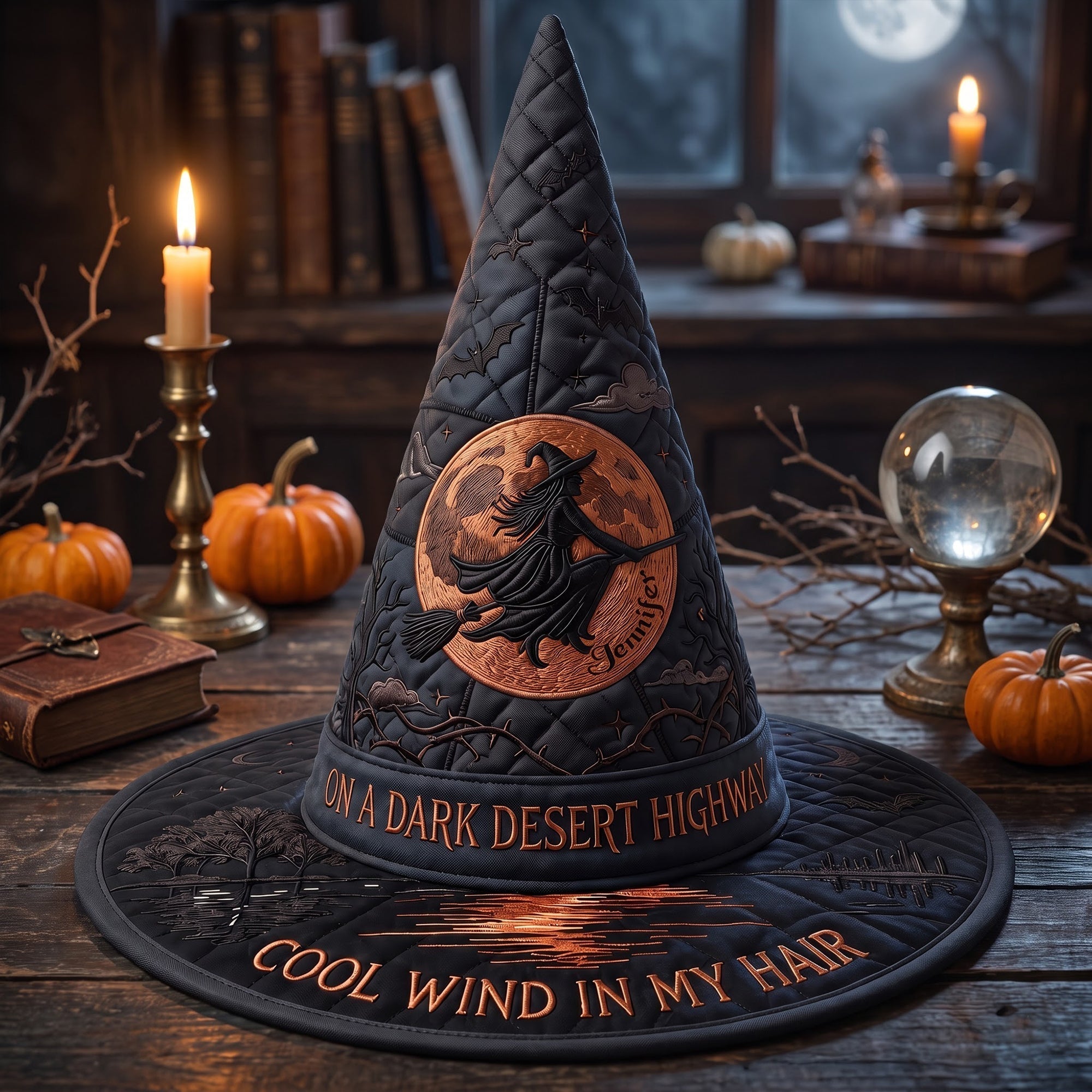 Personalized Quilted Witch Hat for Halloween Costume | Custom Gothic Style Quilt Witch Hat GradoCreations