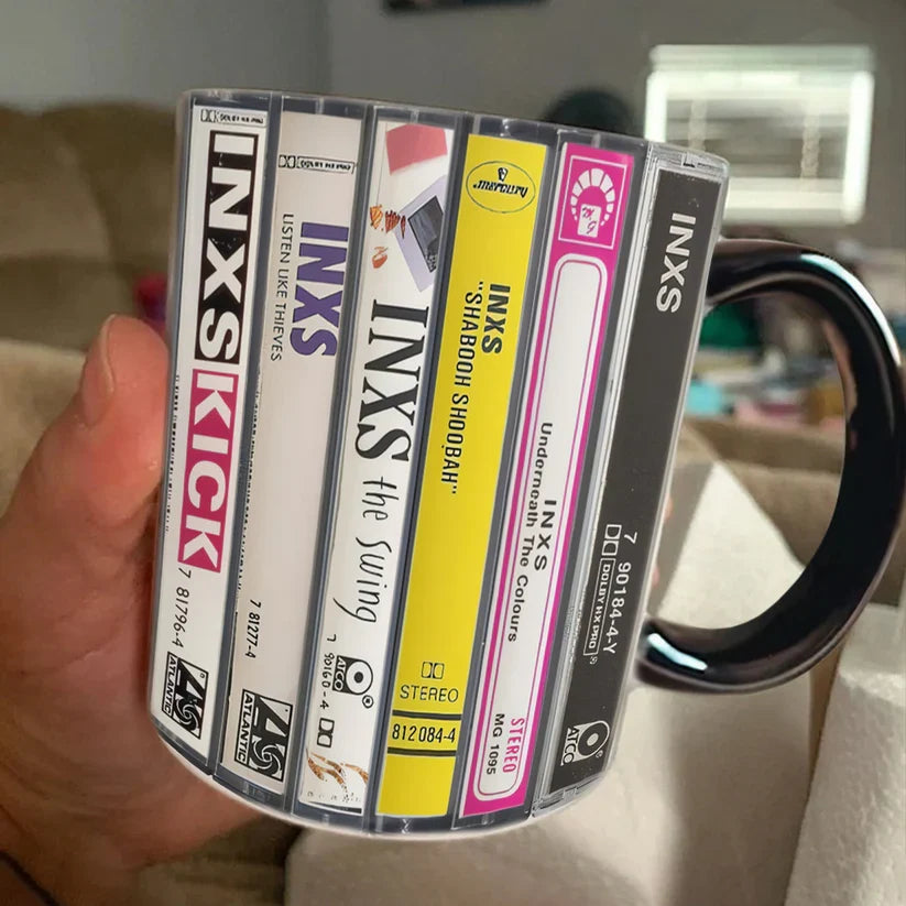 INXS Cassette Accent Mug Retro Design Ceramic Drinkware GradoCreations