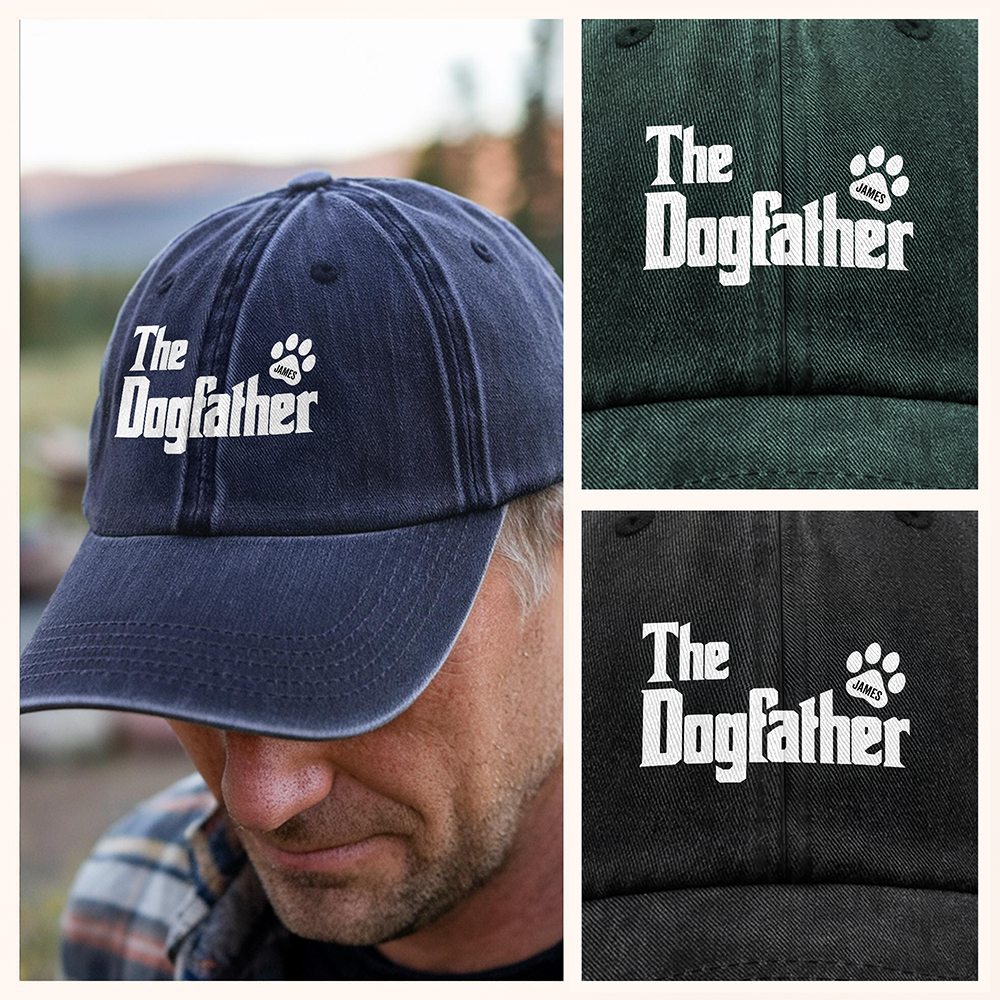 Personalized Washed Denim Baseball Cap Gift for Dog Dad HN590 - Washed Denim Baseball Cap GradoCreations