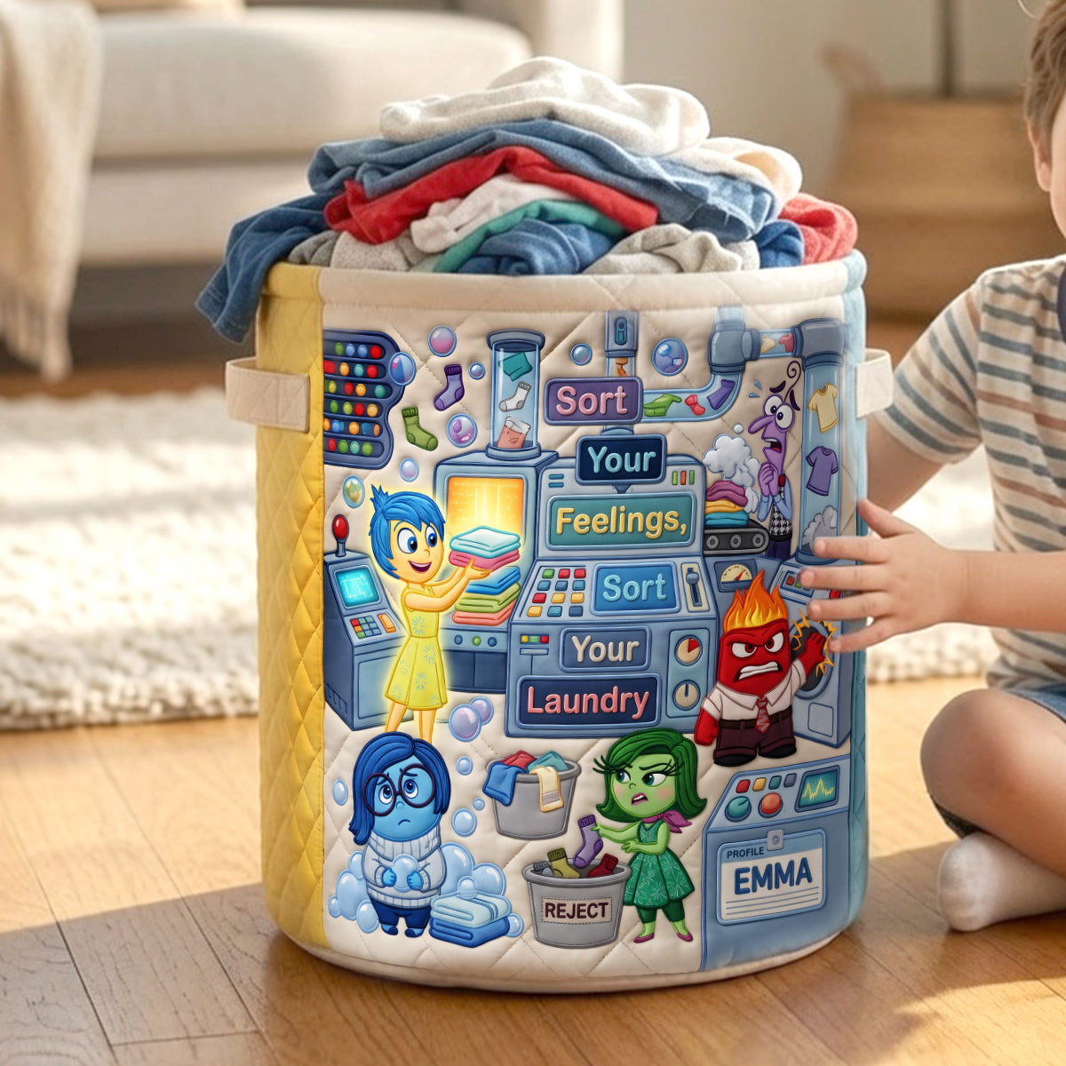Personalized Quilted Laundry Basket Custom Design for Mom Gift Quilted Laundry Basket GradoCreations