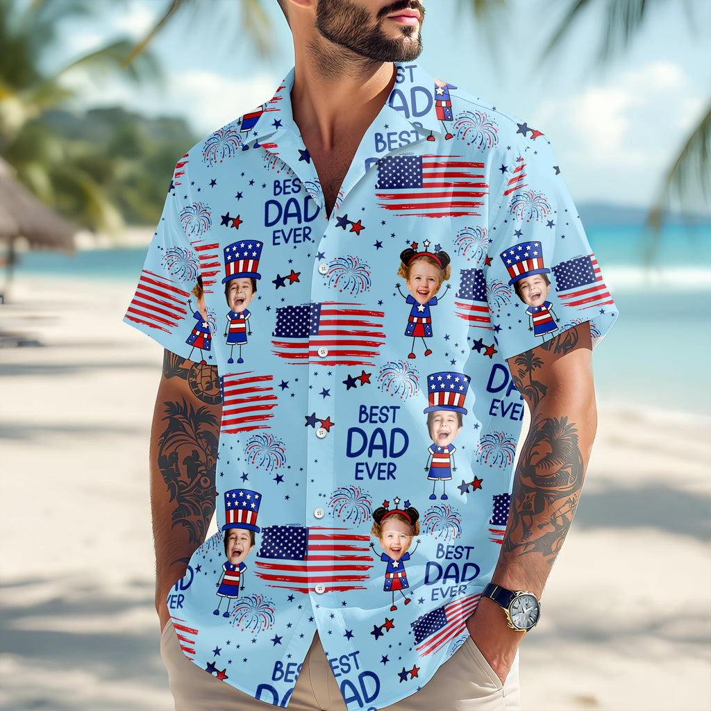 Personalized Hawaiian Shirt with USA Flag Custom Photo Gift for Dad HN590 - AOP Hawai Shirt GradoCreations
