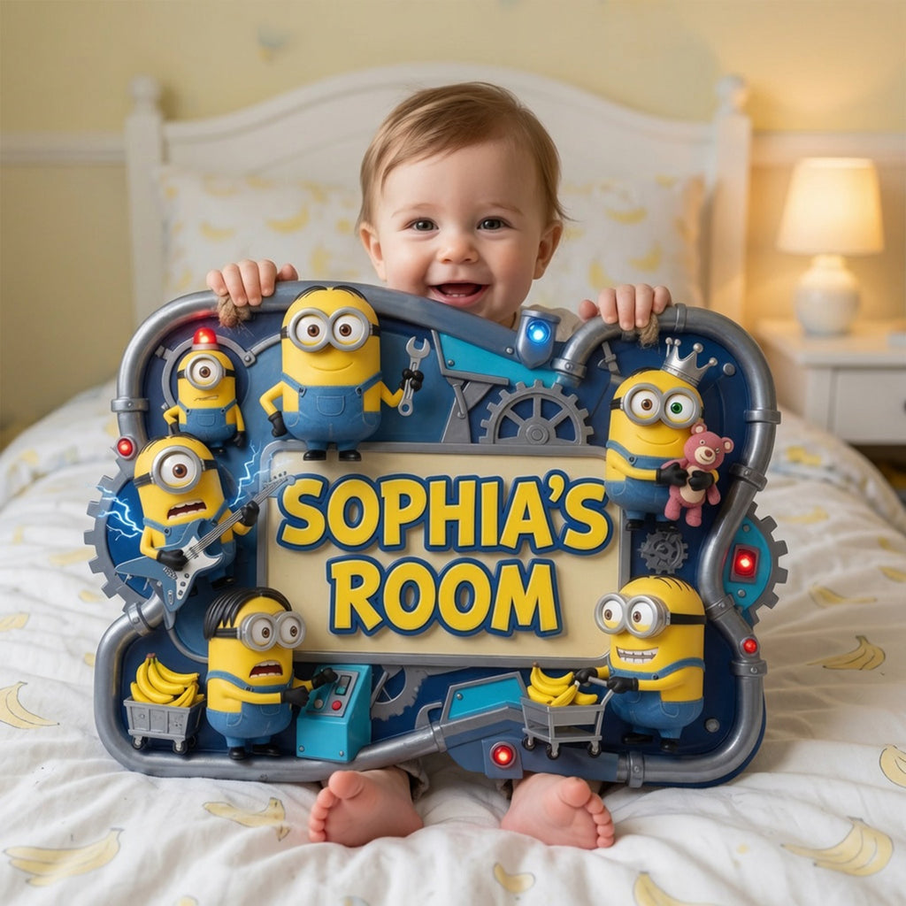 Personalized Funny Yellow Monster Wood Sign for Kids Room Decor Wood Sign GradoCreations