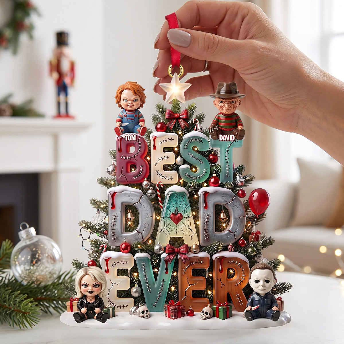 Personalized Spooky Christmas Ornament Custom Family Names Gift for Mom Dad Ornament GradoCreations