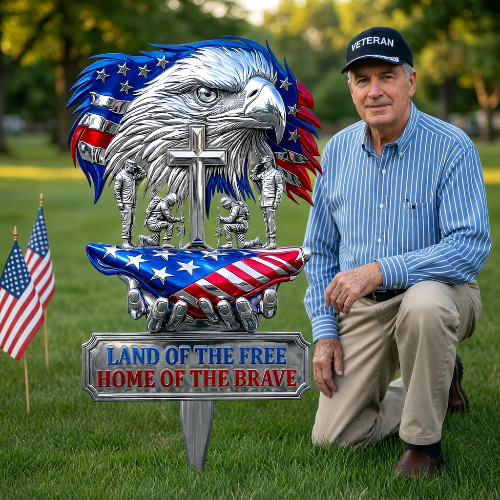 Personalized Metal Garden Stake Eagle Cross Gift for Him