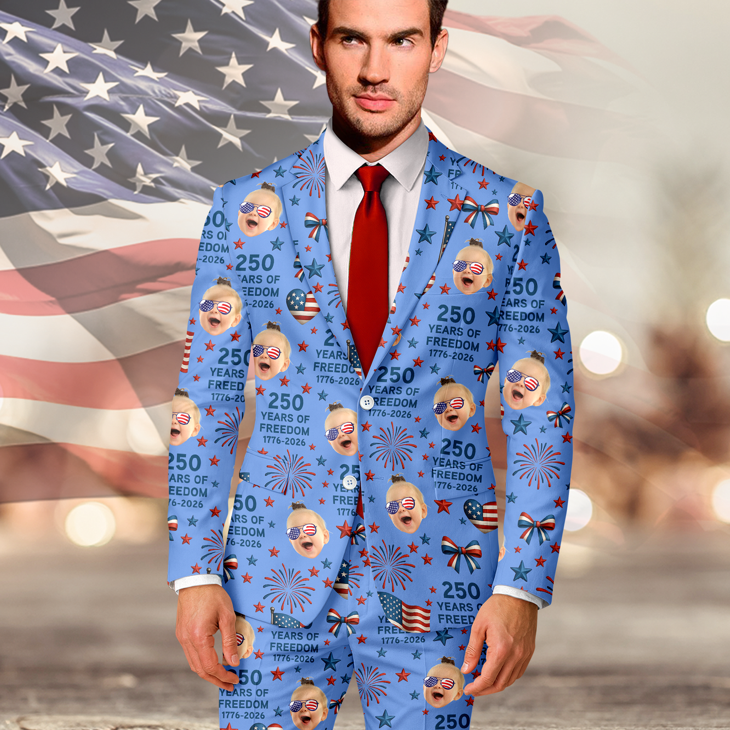 Custom Photo Men's Suit 250 Years of Freedom Gift for Dad HN590 - Men's Suits GradoCreations