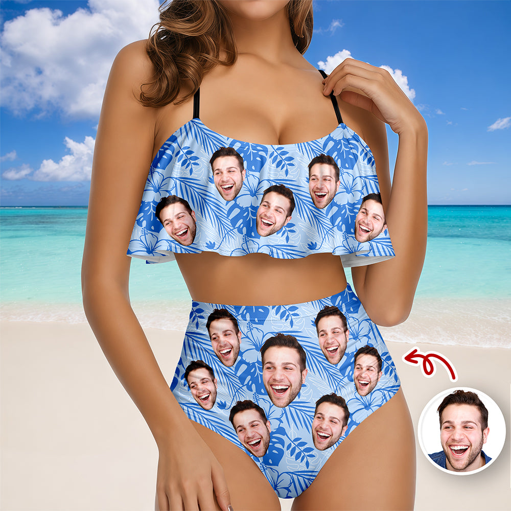 Custom Photo Ruffle Bikini Swimsuit Personalized Gift for Women HN590 - Bikini Swimsuit GradoCreations