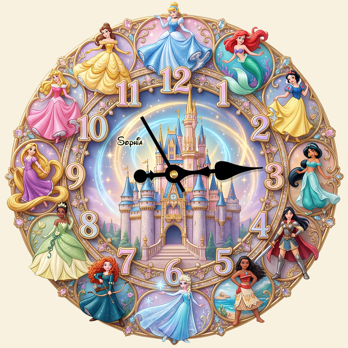 Personalized Princess Wall Clock for Kids - Custom Name Gift Wall Hanging Clock GradoCreations