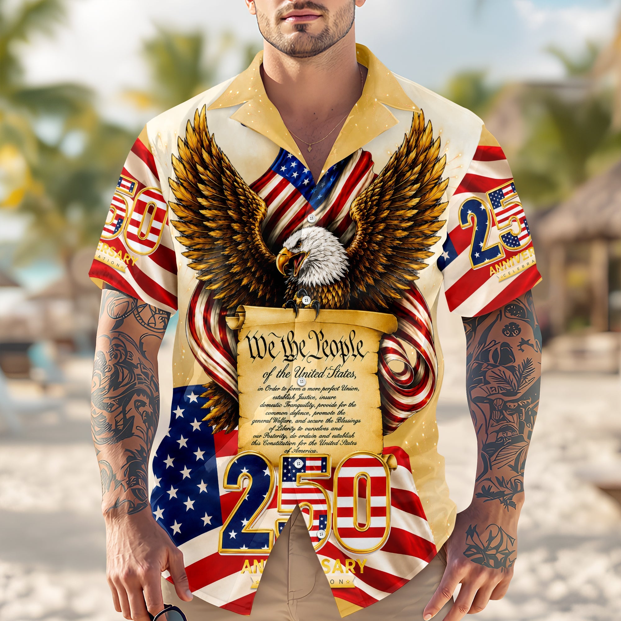 Personalized Patriotic Hawaii Shirt 250th Anniversary Gift for Dad HN590 - AOP Hawai Shirt GradoCreations