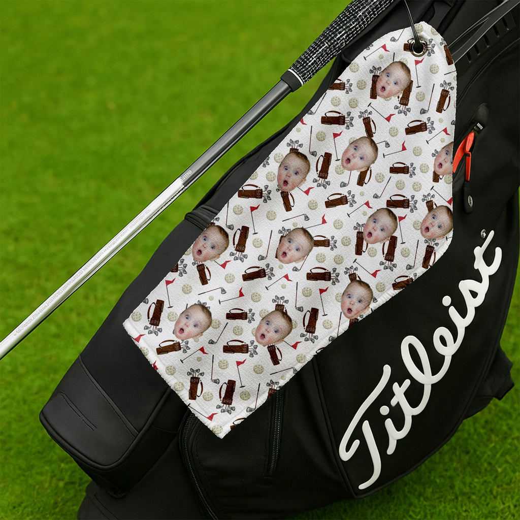 Personalized Microfiber Golf Towel with Custom Funny Face Gift for Dad, Grandpa, Golf Lovers