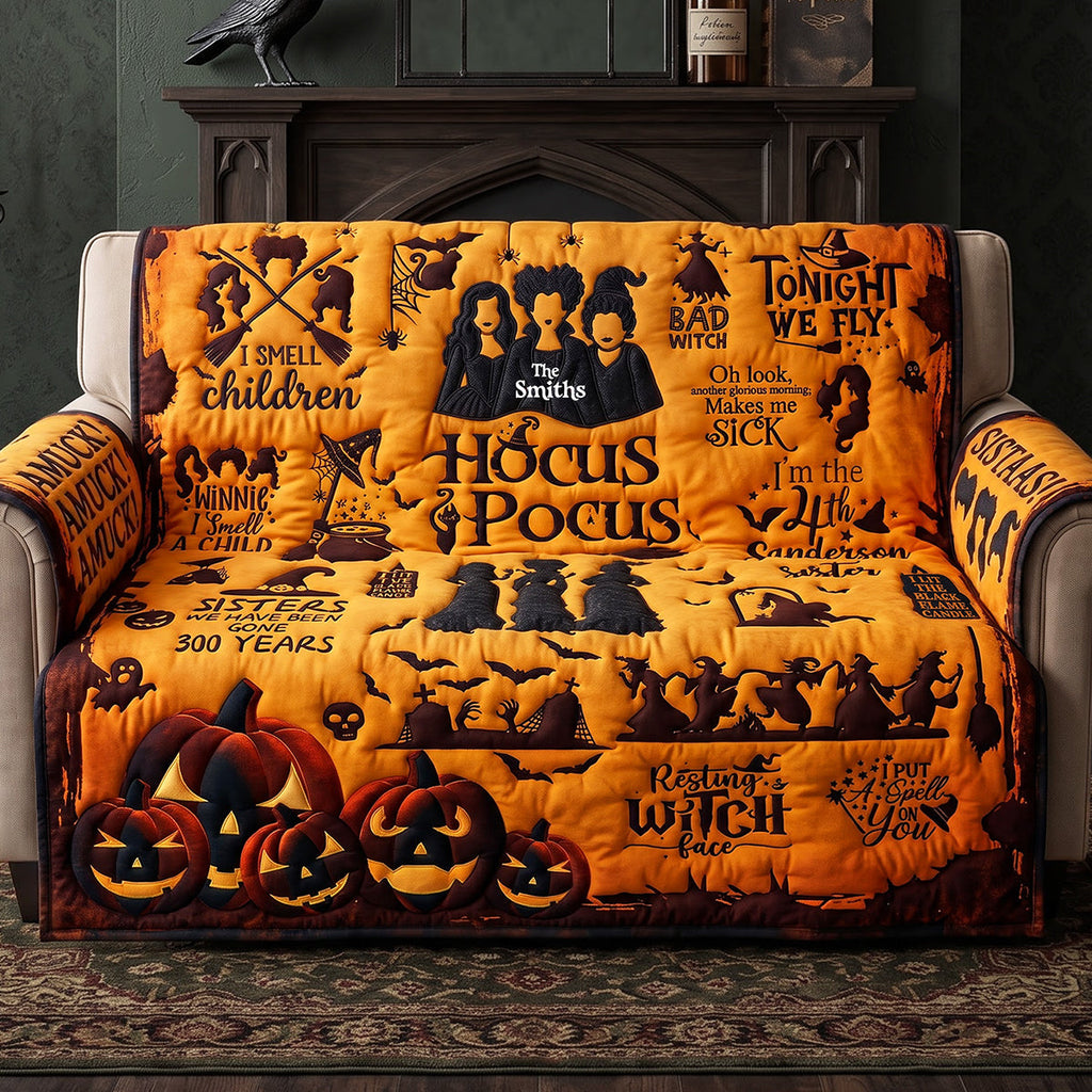 Personalized Hocus Pocus Halloween Quilted Sofa Cover for Family Quited Sofa Cover GradoCreations