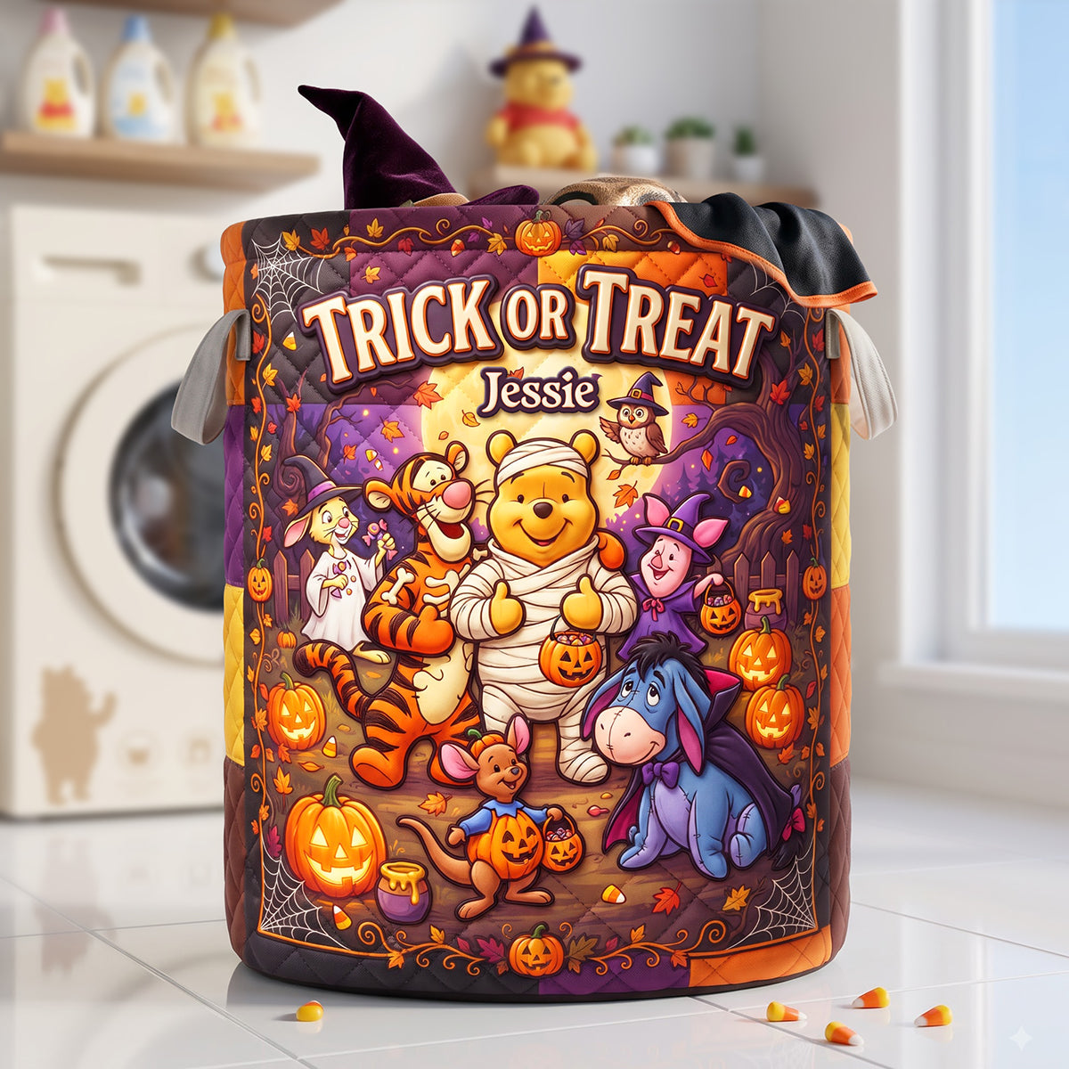 Personalized Quilted Laundry Basket Halloween Gift for Kids Quilted Laundry Basket GradoCreations
