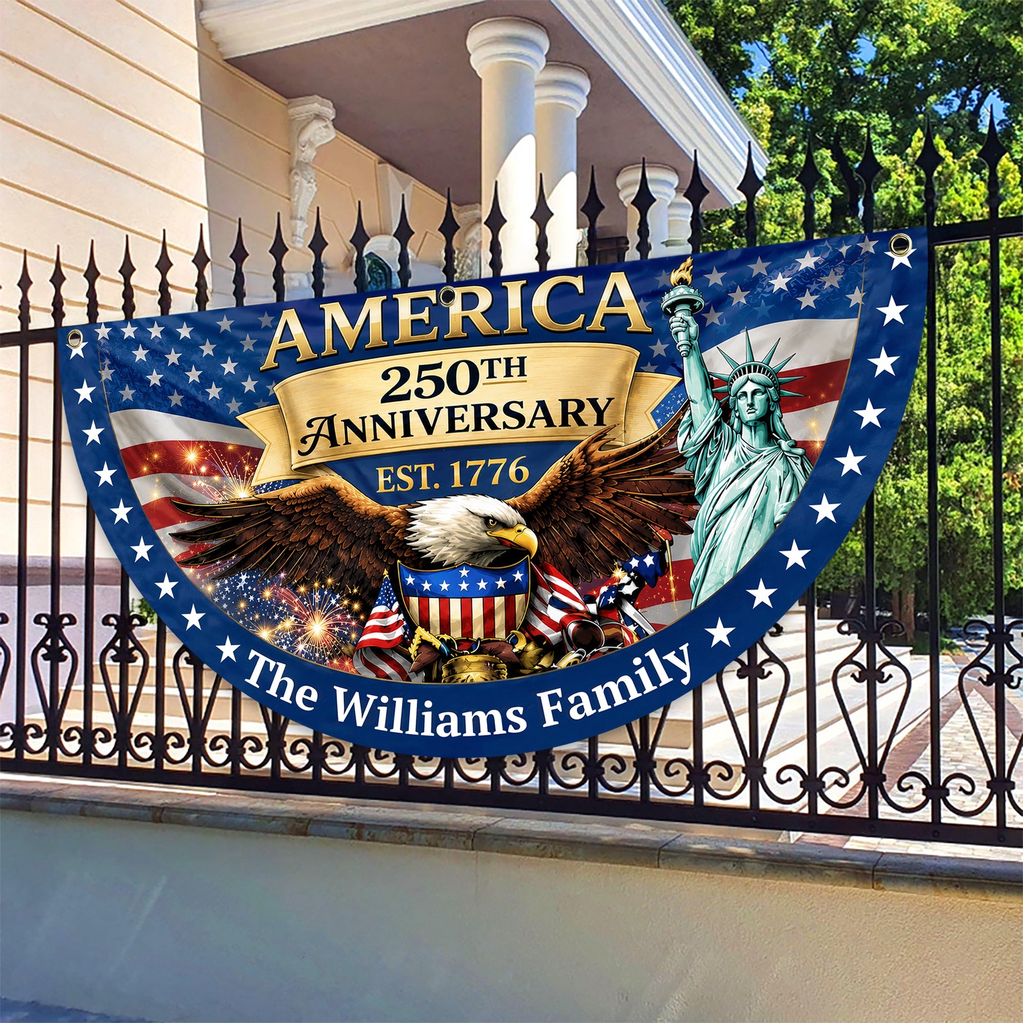 Personalized Family Name USA Eagle Fan Flag Custom Gift HN590 - Non-Pleated Fan Flag GradoCreations