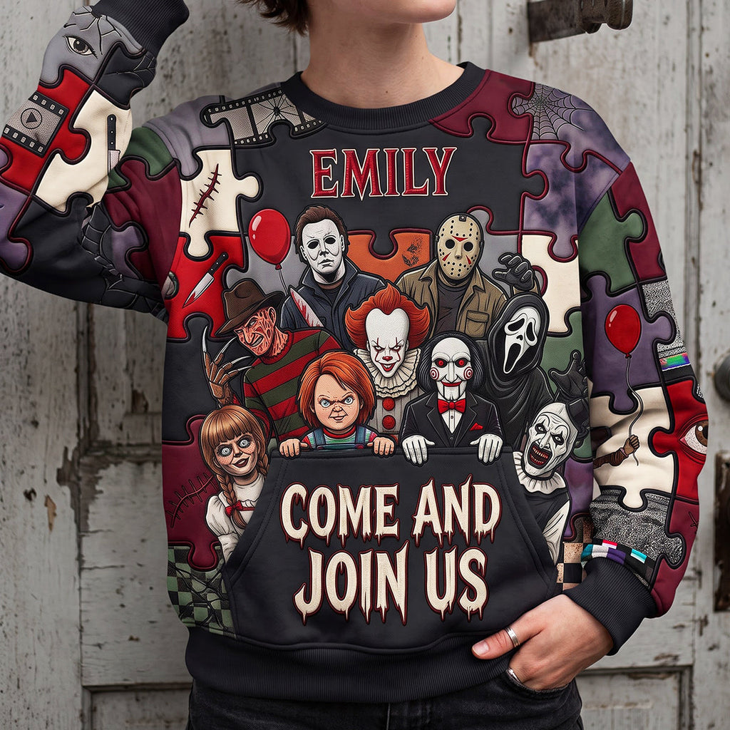 Personalized Halloween Shirt Custom Name Horror Lover Gift AOP Shirt GradoCreations