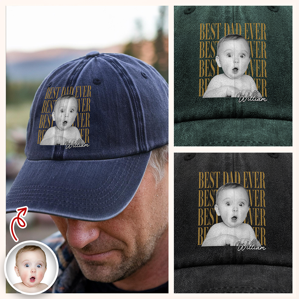 Personalized Washed Denim Baseball Cap Custom Photo Gift for Pet Dads HN590 - Washed Denim Baseball Cap GradoCreations