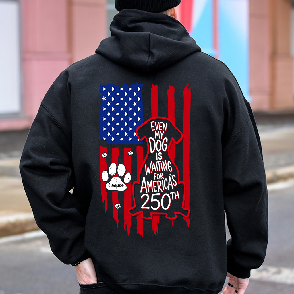 Personalized Dark T-Shirt 'Even My Dog Is Waiting' US Flag Gift for Dog Lovers HN590 - Tshirt Back GradoCreations