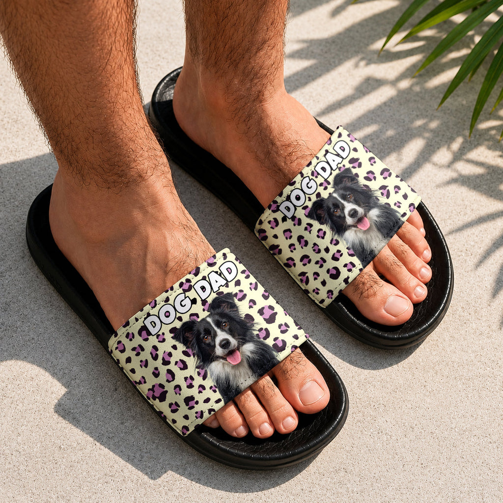Personalized Photo Leopard Slide Sandals Custom Gift for Pet Lovers HN590 - Slide Sandals GradoCreations