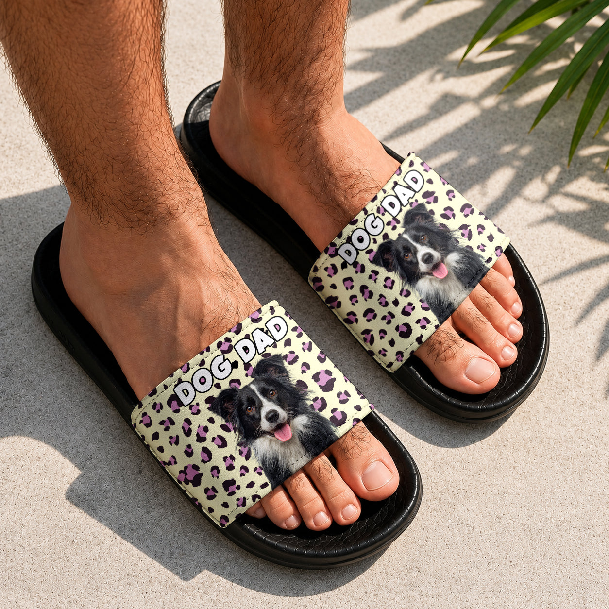 Personalized Photo Leopard Slide Sandals Custom Gift for Pet Lovers HN590 - Slide Sandals GradoCreations