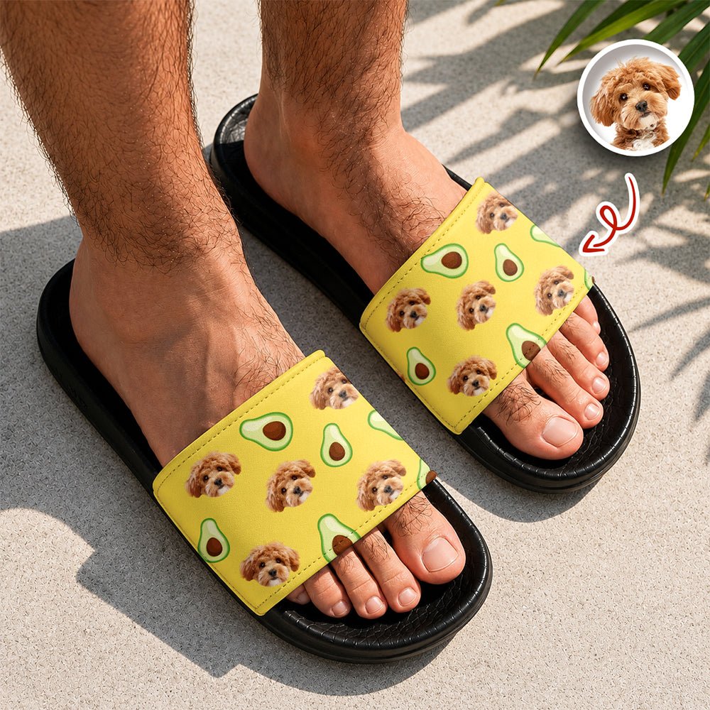 Custom Pet Face Tropical Fruit Slide Sandals Personalized Gift for Pet Lovers HN590 - Slide Sandals GradoCreations