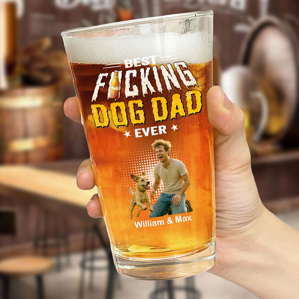 Personalized Photo Beer Glass Best Dog Dad Gift for Father's Day HN590 - Print Beer Glass GradoCreations