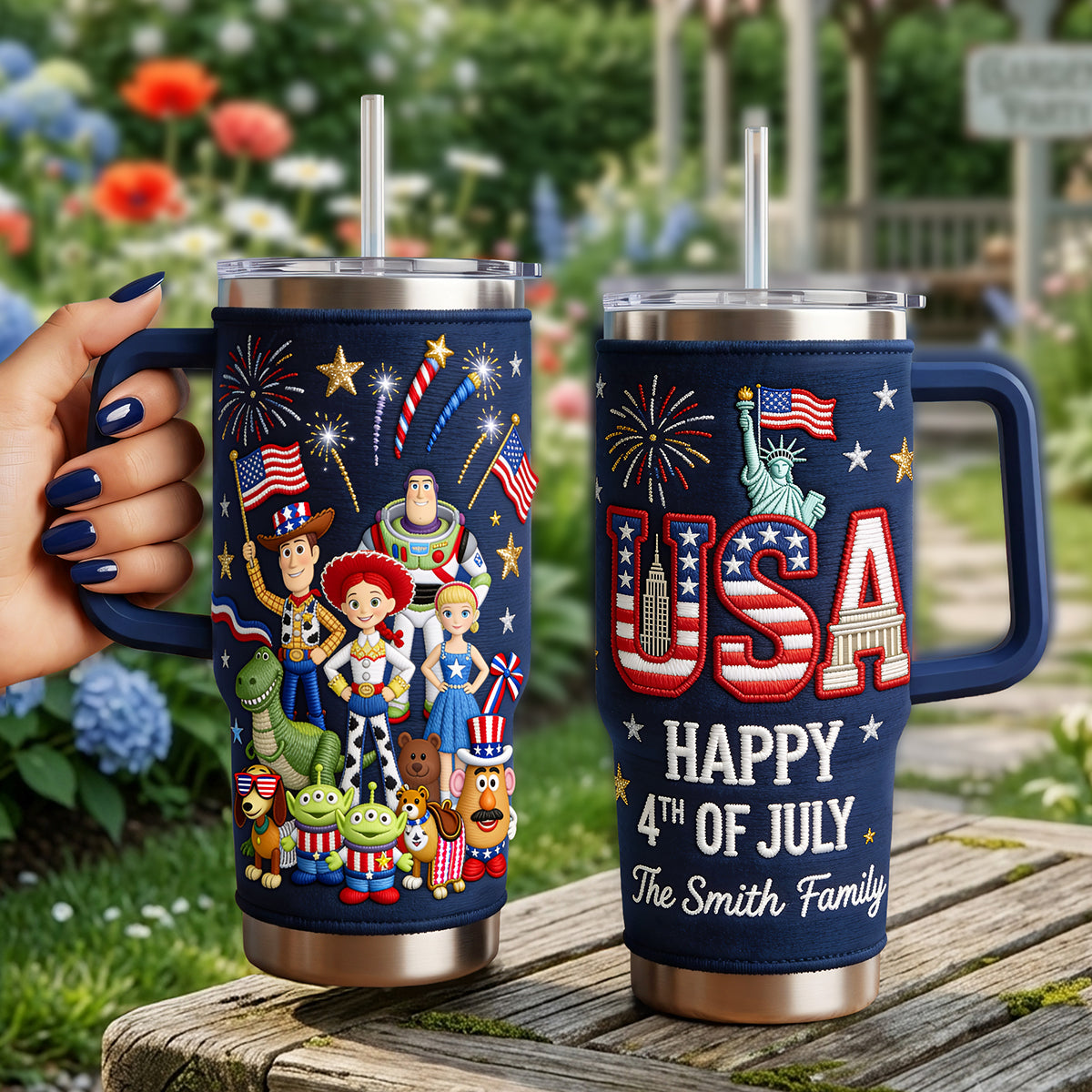 Personalized 4th of July Tumbler Custom Family Name USA Gift