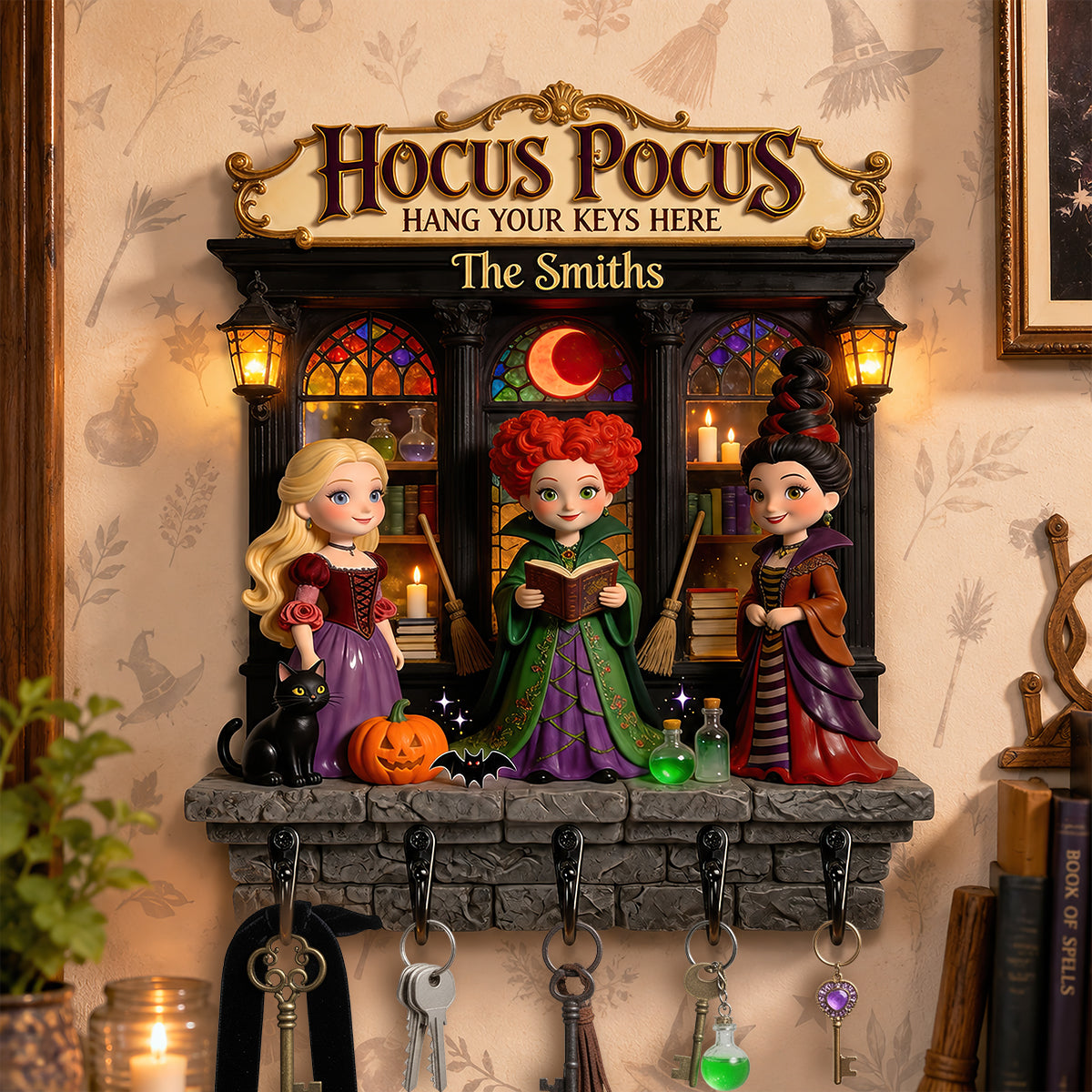 Personalized Hocus Pocus Hanging Key Rack Custom Name Gift for Movie Fans Hanging Rack GradoCreations