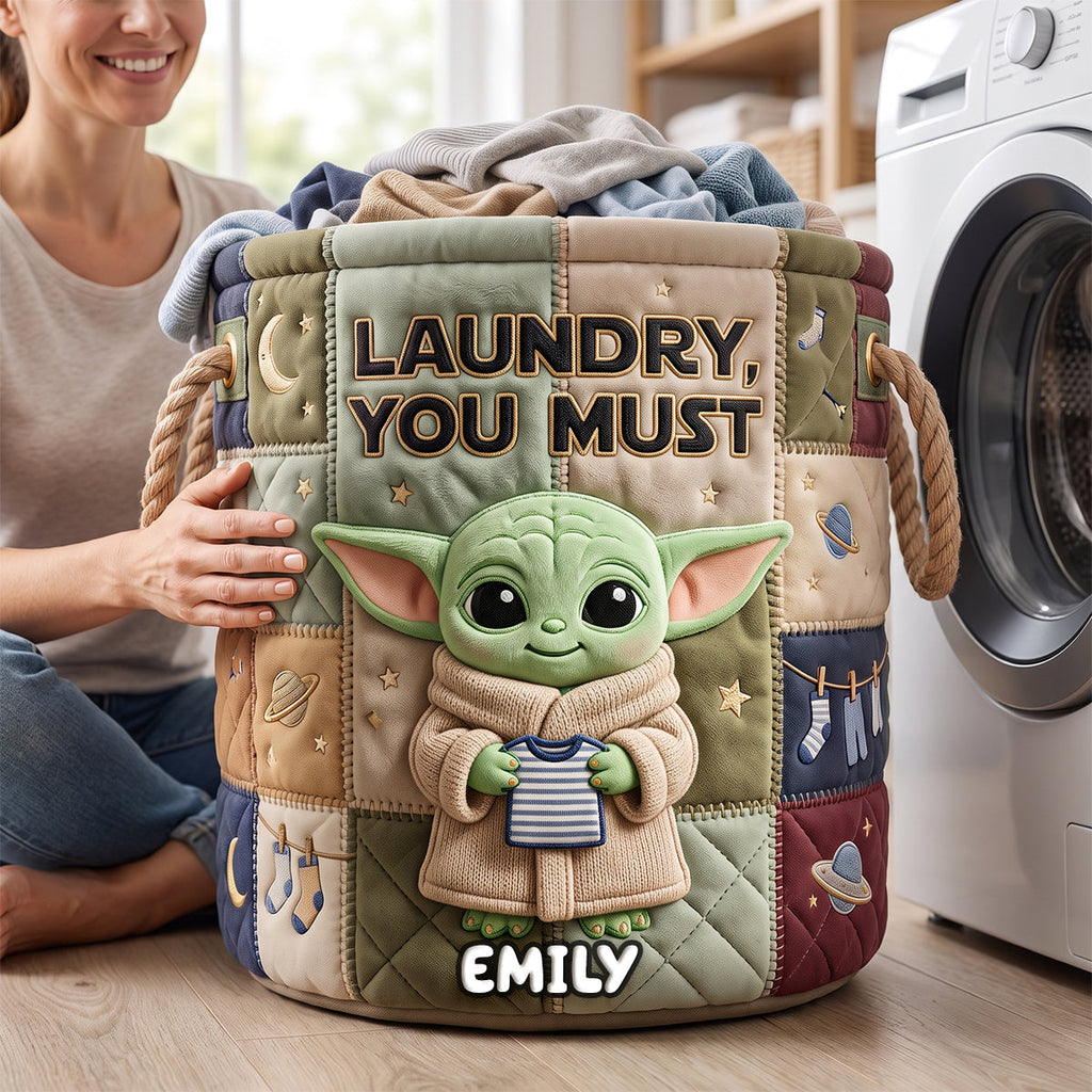 Personalized Cute Alien Quilted Laundry Basket for Family Gift Quilted Laundry Basket GradoCreations