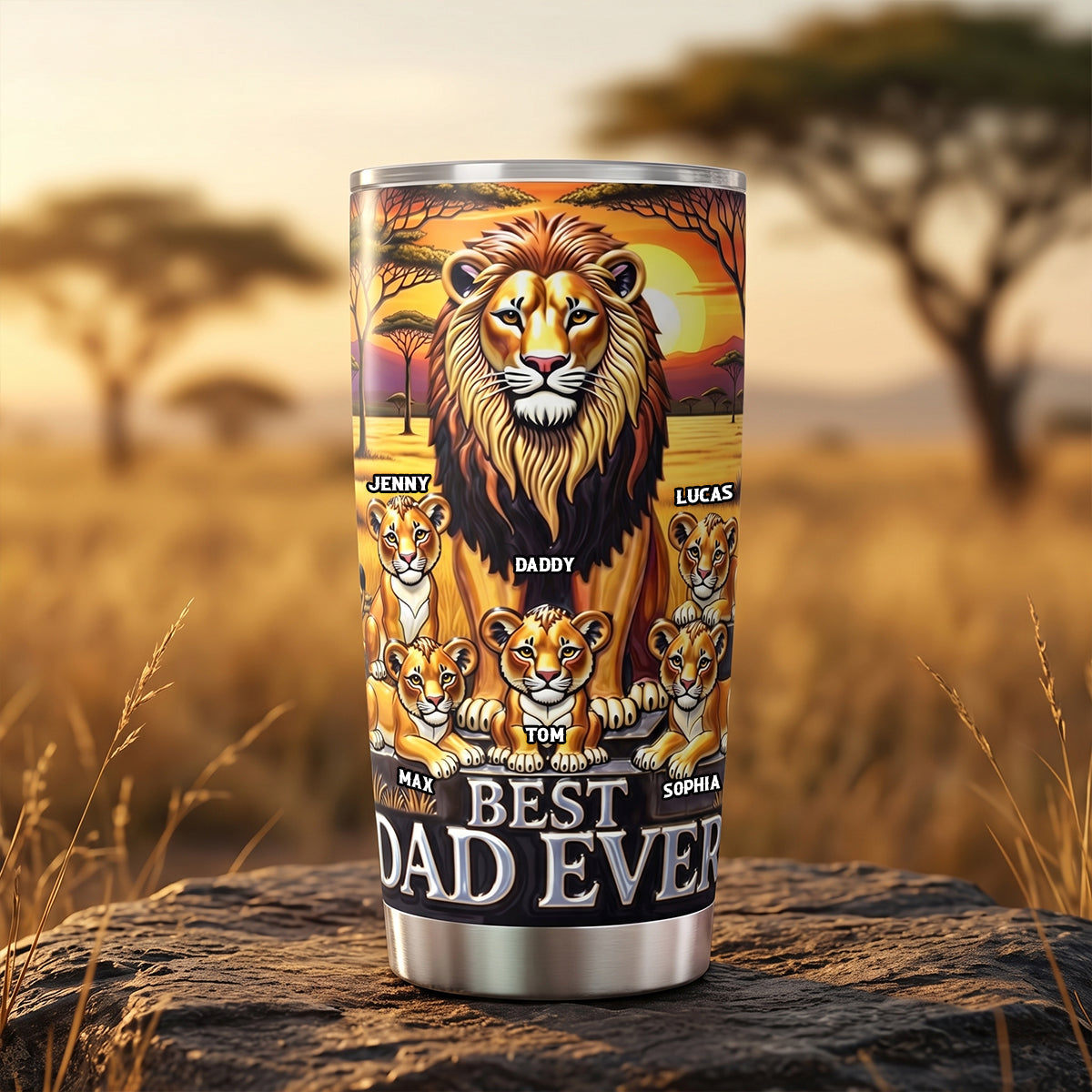 Personalized Lion Dad Tumbler with Kids Custom Name Gift