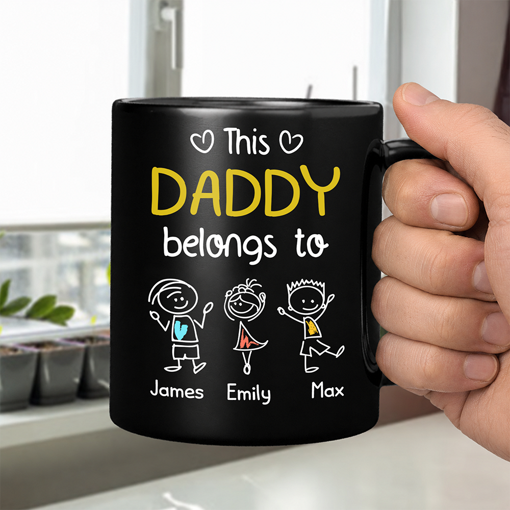 Personalized Black Mug This Papa Belongs To Us Gift for Dad HN590 - Black Mug GradoCreations