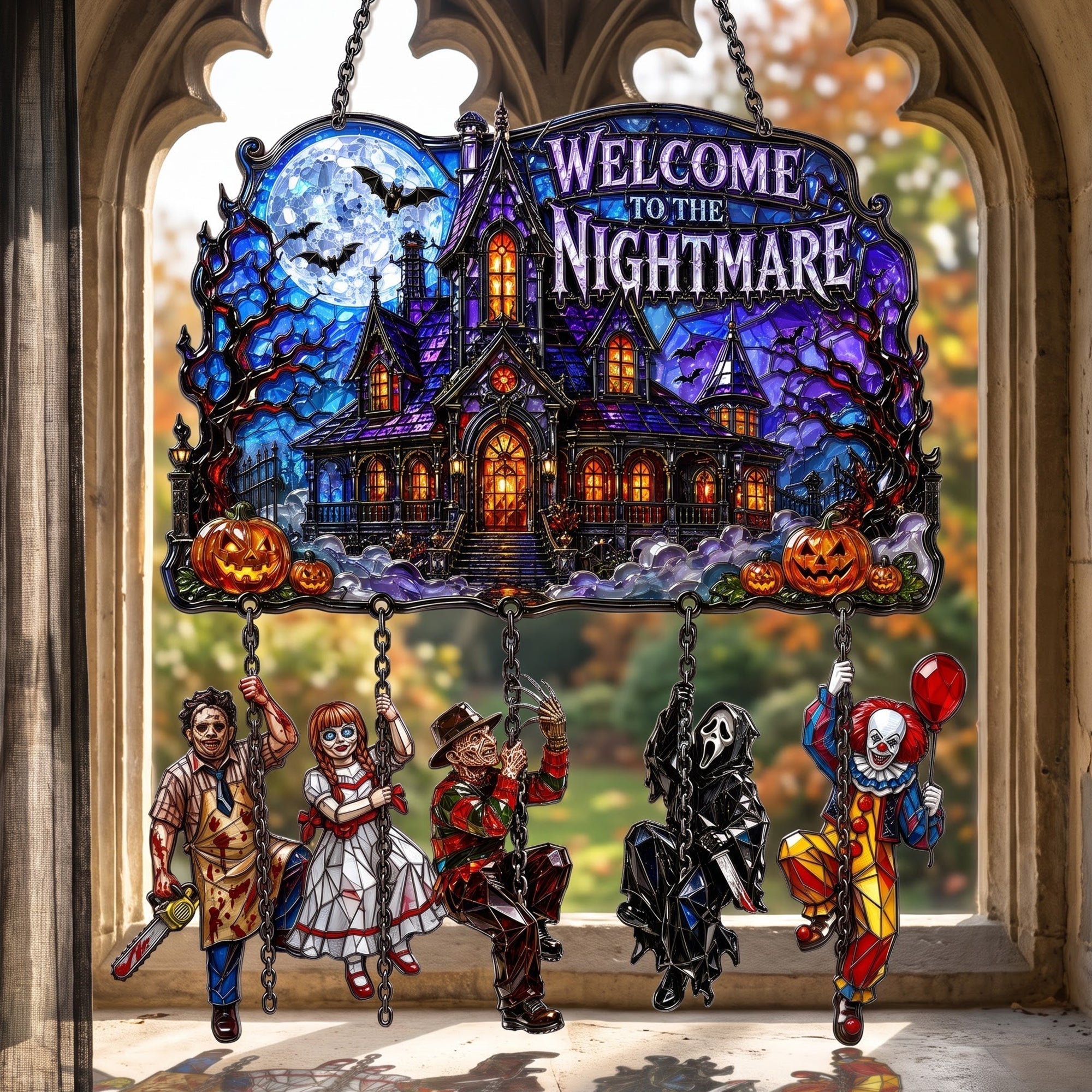 Personalized Halloween Suncatcher Ornament for Family & Horror Lovers Window Hanging Suncatcher GradoCreations