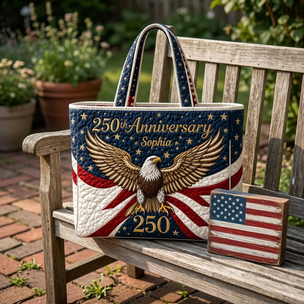 Personalized America 250th Anniversary Quilted Tote Bag Gift for Her