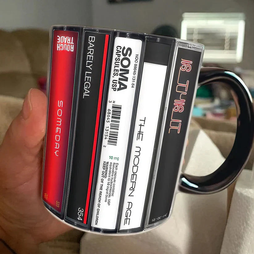 Retro Music Cassette Accent Mug High-Quality Ceramic Gift GradoCreations