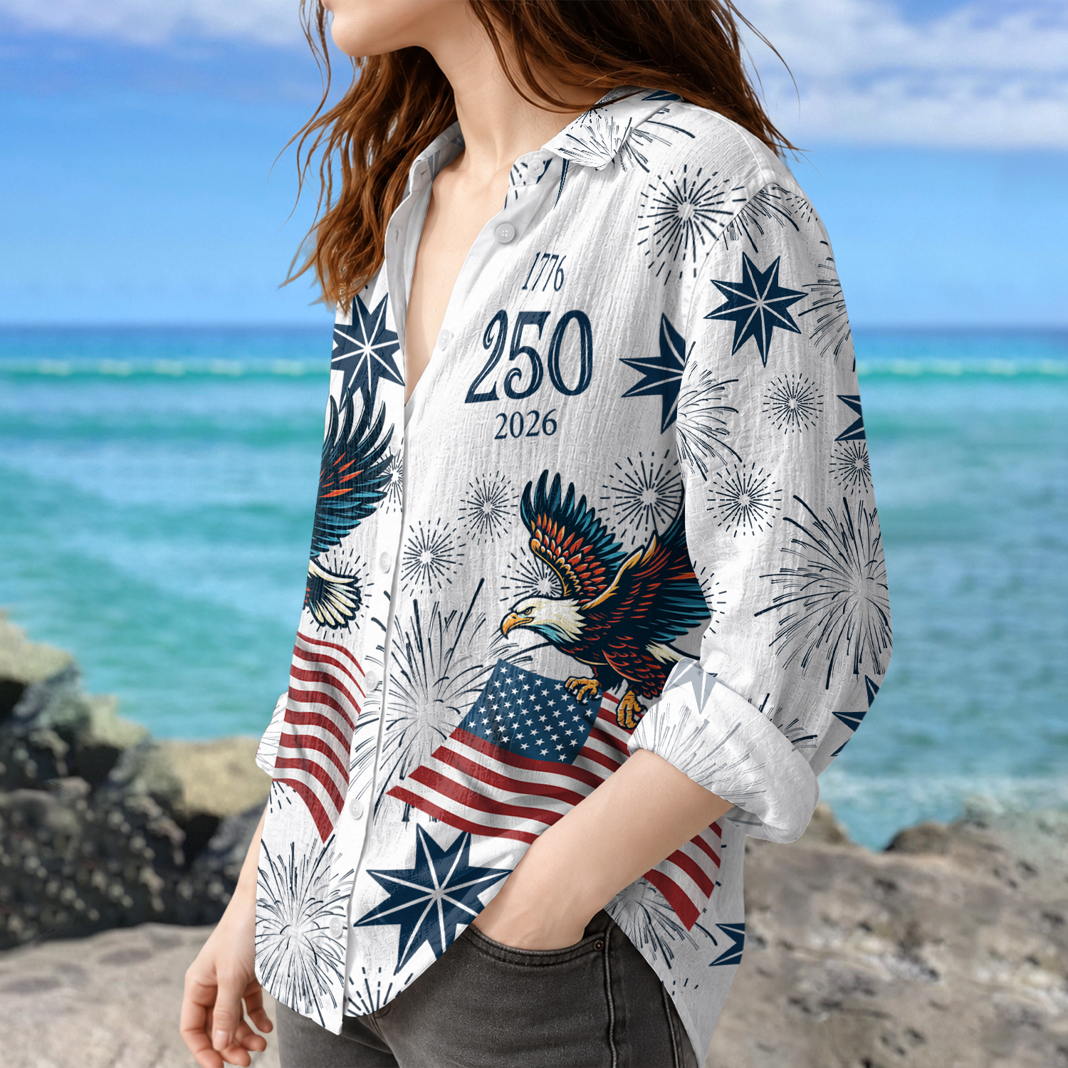 Personalized 250th Anniversary Eagle Blouse Shirt Gift for Women HN590 - Blouse Shirt Fix GradoCreations