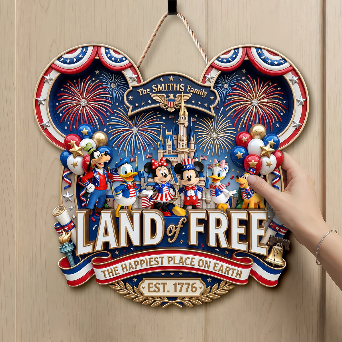 Personalized Land of Free Wood Sign Family Gift for Home Decor