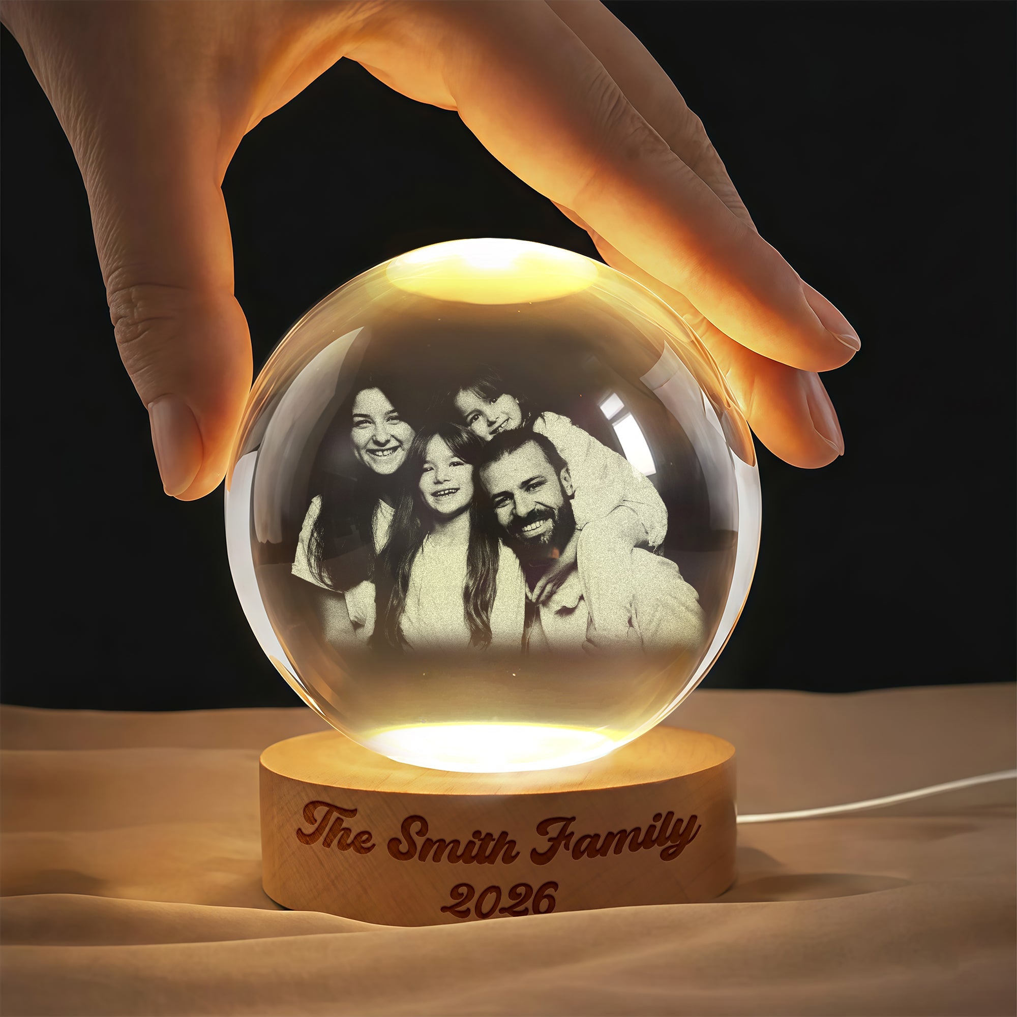 Personalized 3D Engraved Crystal Ball LED Night Light Gift for Family Engraved 3D Crystal Ball LED Night Light GradoCreations