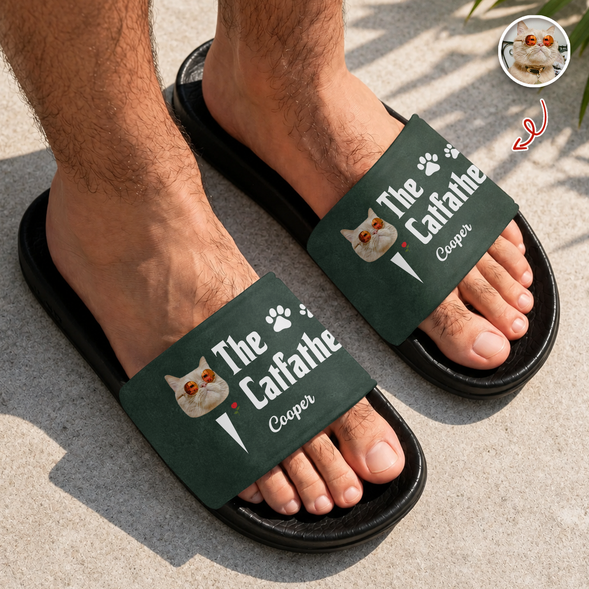 Custom Photo Slide Sandals Funny Gift for Cat Dad HN590 - Slide Sandals GradoCreations