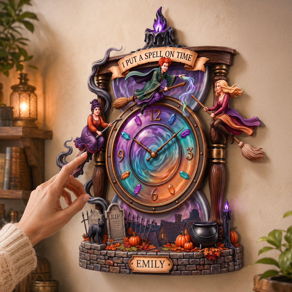 Personalized Witch Themed Wall Clock Gift for Her Halloween Wall Hanging Clock GradoCreations