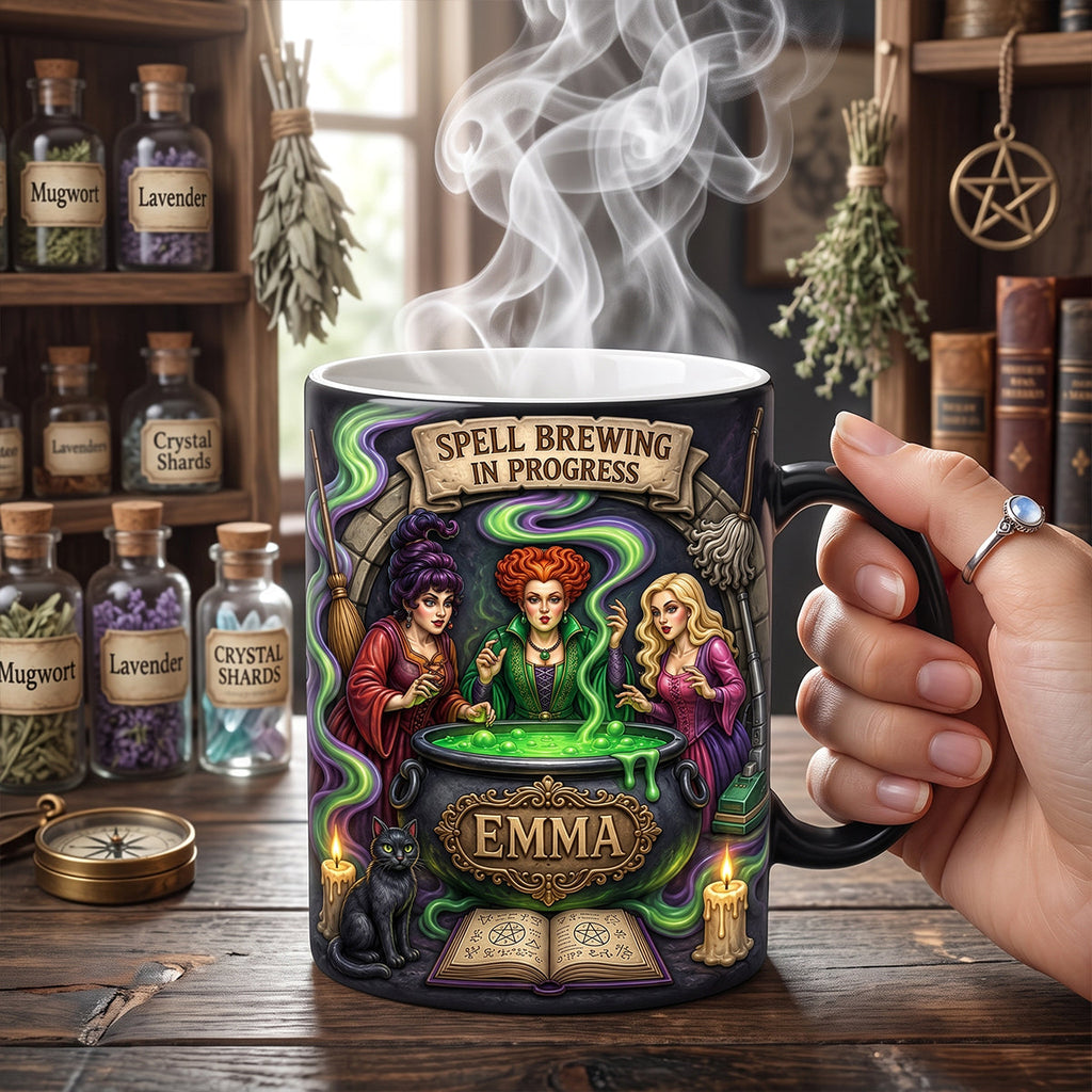 Personalized Halloween Coffee Mug with Witch Artwork Gift for Her Mug GradoCreations