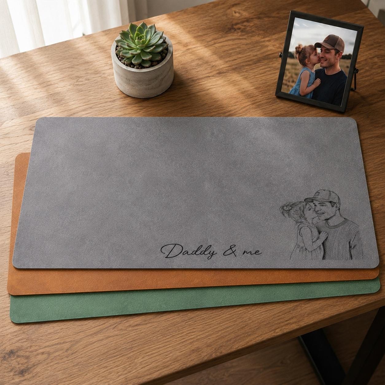 Personalized Desk Mat Custom Photo Sketch Gift for Dad HN590 - Desk Mat AI fix GradoCreations