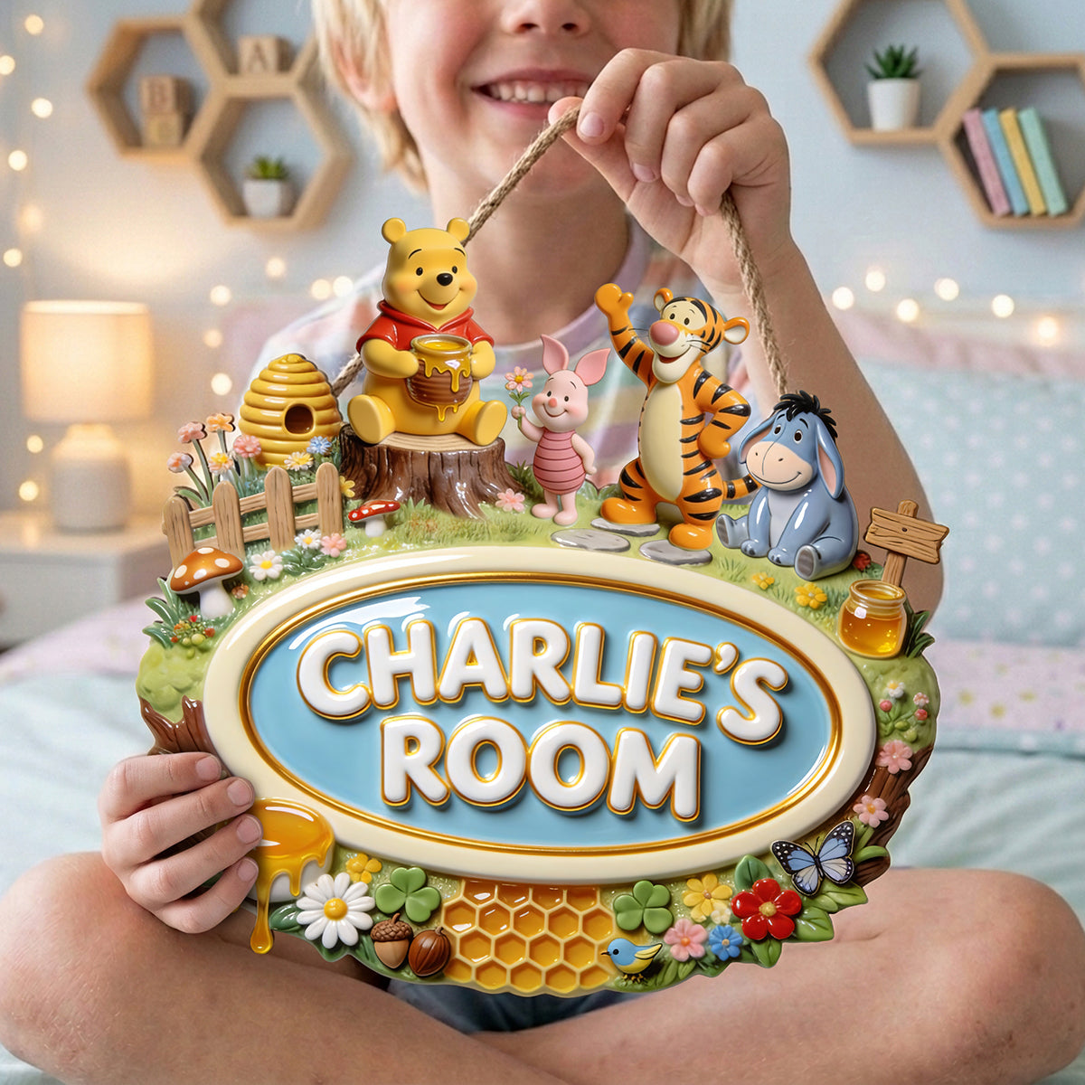 Personalized Honey Bear Wood Sign Custom Name Gift for Kids Wood Sign GradoCreations
