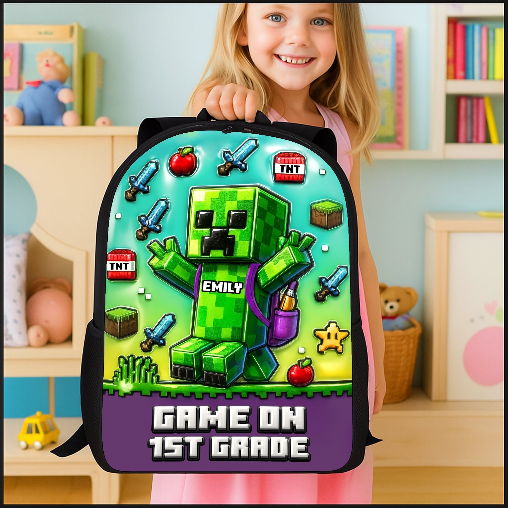 Personalized Minecraft Backpack Set for Kids - Lunch Bag, Pencil Case & Water Bottle - Back to School Gift School Bag+ GradoCreations