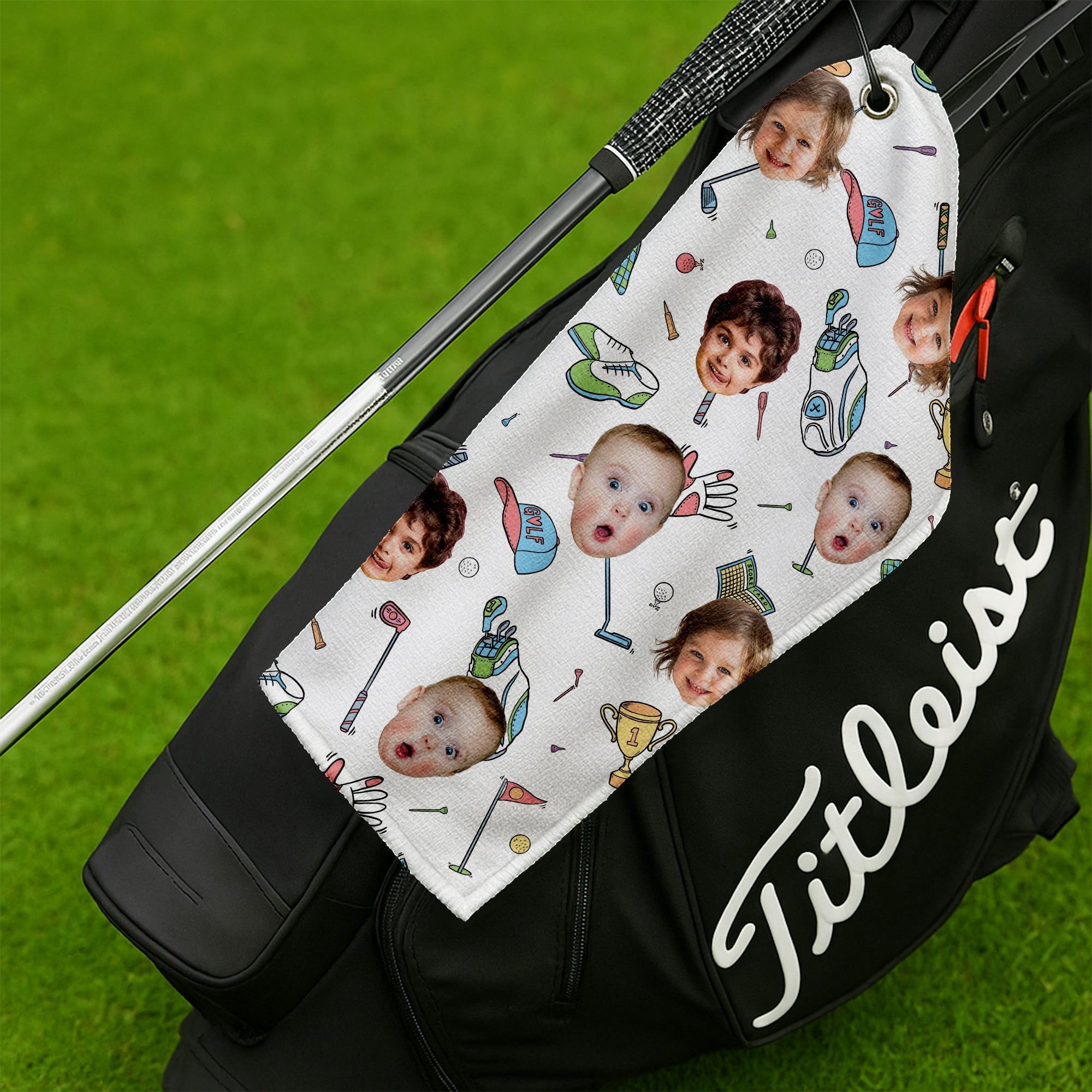 Personalized Kids Photo Golf Towel Funny Gift for Dad, Grandpa