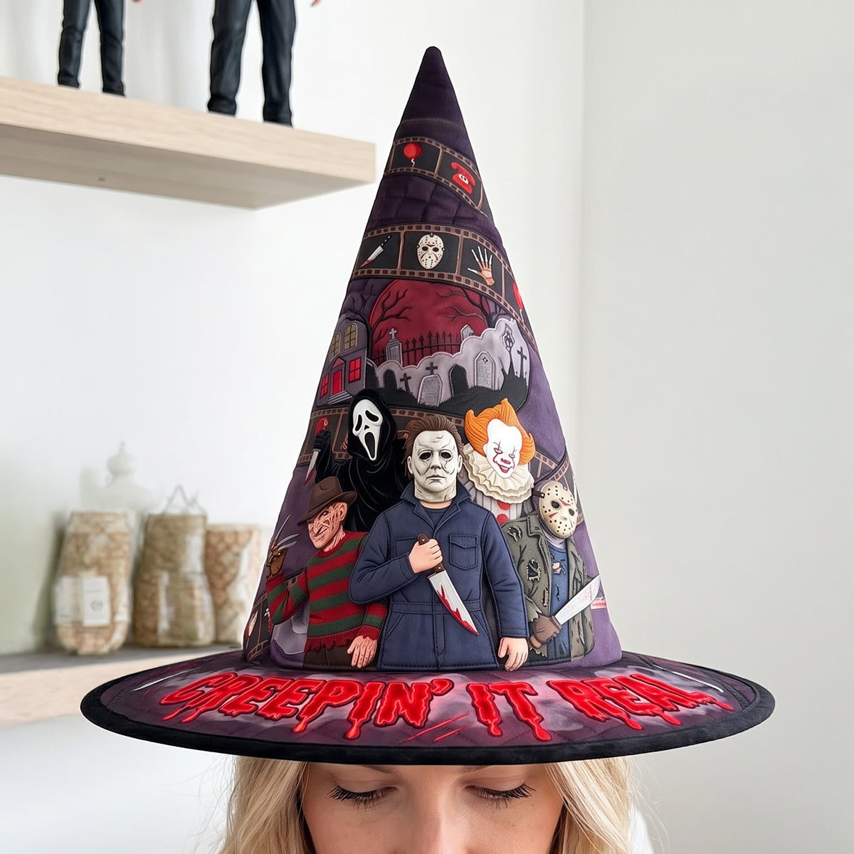 Personalized Quilted Witch Hat for Halloween - Custom Horror Design Gift Quilt Witch Hat GradoCreations