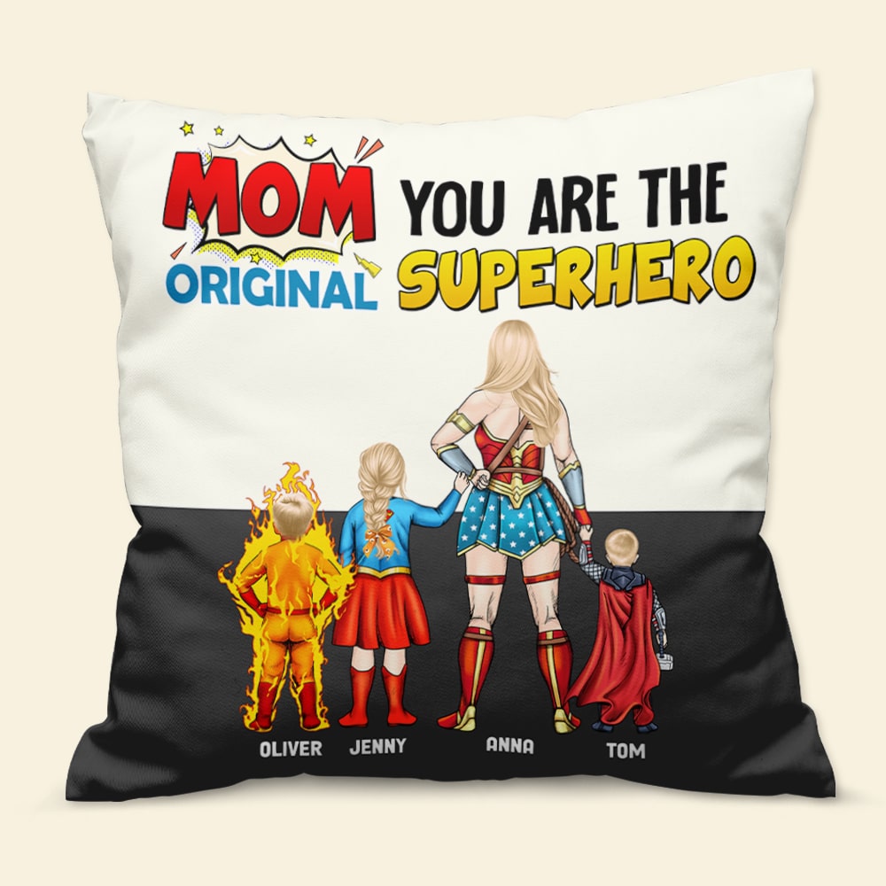 Personalized Superhero Pillow Gift for Mom - Customizable Design