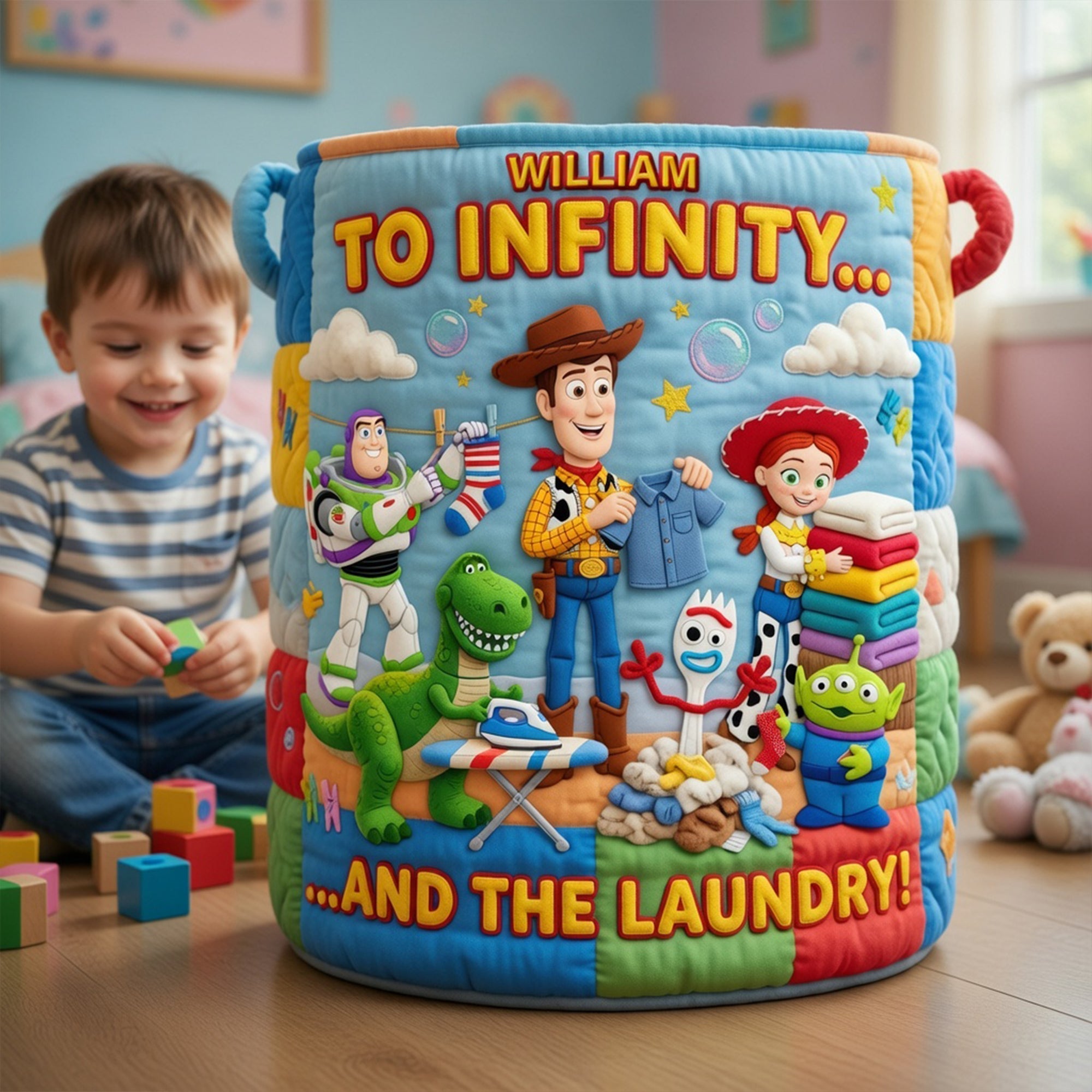 Personalized Quilted Laundry Basket Custom Name Gift for Kids