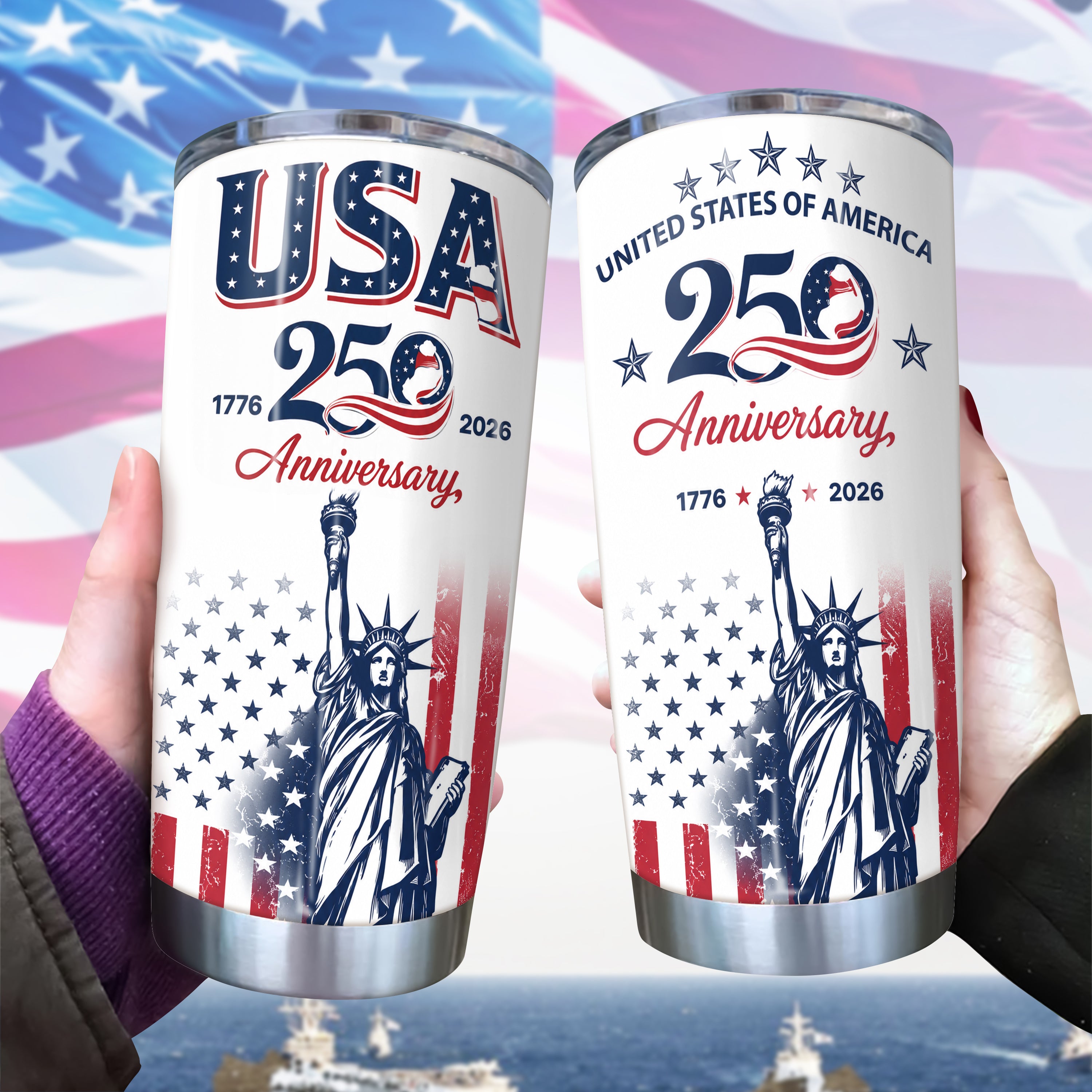 Personalized USA 250th Anniversary Fat Tumbler Gift for Family HN590 - Fat Tumbler GradoCreations
