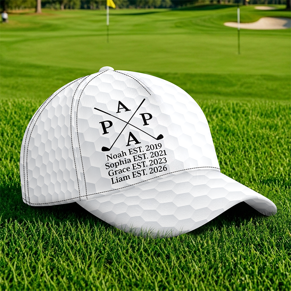 Personalized Golf Pattern Cap with Kids Names Gift for Dad HN590 - AOP Cap GradoCreations