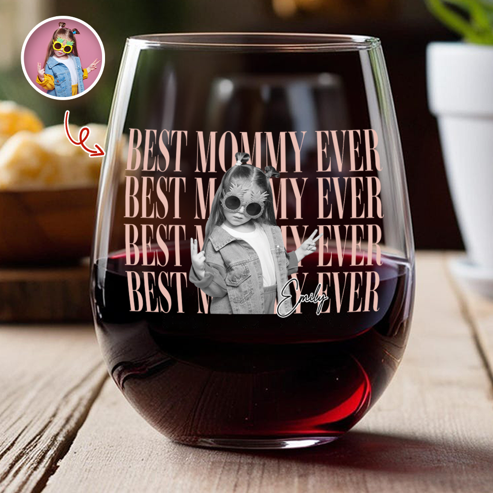 Personalized Vintage Photo Wine Glass Best Daddy Mommy Ever Gift HN590 - Stemless Wine Glass GradoCreations